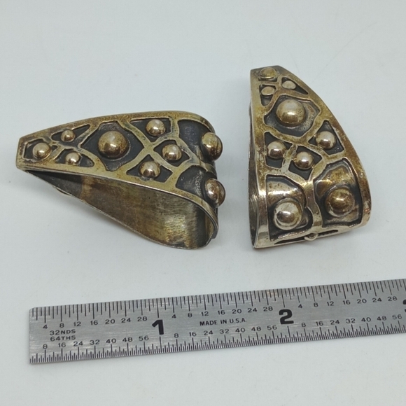 * huge vintage Mexico 925 brutalist modernist sterling silver clip on earrings - Picture 2 of 7